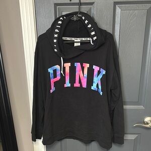 PINK Victoria's Secret Black Hoodie with Multicolor Logo